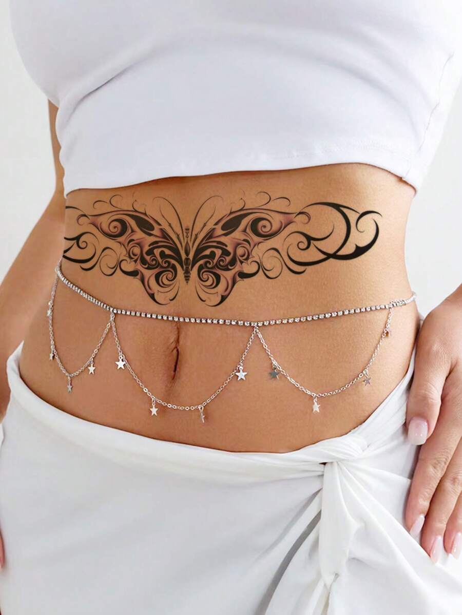 STARTTOOS 大型蝴蝶圖騰圖案臨時紋身貼紙,適用胸部、腹部、背部、身體 - 1入組