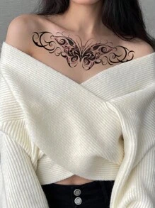 STARTTOOS 大型蝴蝶圖騰圖案臨時紋身貼紙,適用胸部、腹部、背部、身體 - 1入組 - 彩色 - 查看 5