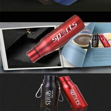 1pc Creative Single Layer Insulation Stainless Steel Sports Water Bottle With Handle & Beer Cup For Outdoor Activities Large Capacity - Red - View 4