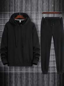 Conjunto Deportivo De Sudadera Con Capucha Y Pantalones De Chándal Para Hombre Con Cordón, Traje Deportivo, Chándal - Negro - Ver 1