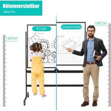 120x90cm Mobiles Whiteboard mit Ständer & Flipchart, Höhenverstellbares doppelseitiges Whiteboard mit abschließbaren Rollen, um 360° drehbare magnetische Tafel mit Alurahmen & Zubehör(Schwarz) - Schwarz - Übersicht 4