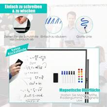 120x90cm Mobiles Whiteboard mit Ständer & Flipchart, Höhenverstellbares doppelseitiges Whiteboard mit abschließbaren Rollen, um 360° drehbare magnetische Tafel mit Alurahmen & Zubehör(Schwarz) - Schwarz - Übersicht 2