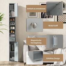 Narrow Bathroom Cabinet, Tall Cabinet With Drawer, Doors And Shelves, Bathroom Cabinet Storage Cabinet For Bathroom, Kitchen And Living Room, 20 X 20 X 180cm (Gray) - Grey - View 4