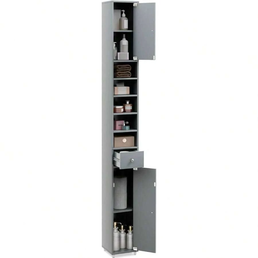 Narrow Bathroom Cabinet, Tall Cabinet With Drawer, Doors And Shelves, Bathroom Cabinet Storage Cabinet For Bathroom, Kitchen And Living Room, 20 X 20 X 180cm (Gray) - Grey - View 1