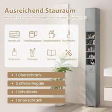 Narrow Bathroom Cabinet, Tall Cabinet With Drawer, Doors And Shelves, Bathroom Cabinet Storage Cabinet For Bathroom, Kitchen And Living Room, 20 X 20 X 180cm (Gray) - Grey - View 3