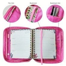 1 件粉紅色封面泡泡紗盒帶手柄和書籤,書盒攜帶整理袋用於學習保護袋 - 粉色 - 查看 2