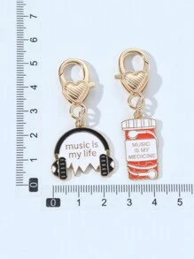 2 Miếng Bọ rùa Âm nhạc Tai nghe mang đầu Hợp kim Móc chìa khóa Hoạt hình Động vật  Côn trùng Men răng Quyến rũ tự làm Cái túi Phụ kiện trang sức - trắng - Xem 3