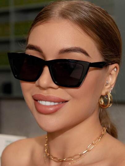 1pc Retro Cat Eye Plastic Frame Fashion Glasses, Basic Style For Women, Suitable For Business, Casual, Beach, Travel, School, Gift