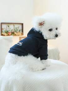 1pc Pet Clothing With Hood Featuring Paw Print Design - Solid Black Sweatshirt For Dogs/Cats