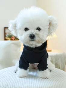 1pc Pet Clothing With Hood Featuring Paw Print Design - Solid Black Sweatshirt For Dogs/Cats