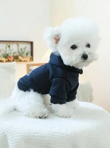1pc Pet Clothing With Hood Featuring Paw Print Design - Solid Black Sweatshirt For Dogs/Cats