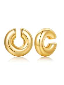 2pairs Fashionable Stainless Steel Smooth Surface C-Shaped Women's Ear Clip Set, Personalized Earrings