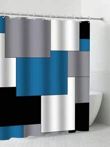 1pc Abstract Checkered Shower Curtain Or Bathroom Mat & Toilet Mat 4pcs Set, Waterproof Shower Curtain Set With 12 Shower Curtain Hooks Included - Multicolor - View 3