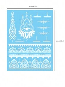 4 piezas de tatuajes temporales con patrón mandala luminoso azul para muñeca, pecho, abdomen y espalda - Azul - Ver 10