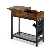 Industrial End Table With Charging Station And Flip Top-Rustic Brown - Nâu và đen mộc mạc - Xem 1