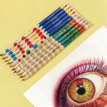 10pcs Creative Stationery Four Color Pencil Rainbow Color Pencils Four Color Same Core Pencil For Drawing Office School Supplies - Multicolor - View 1