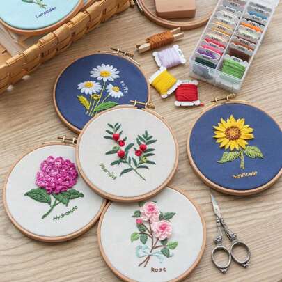 1pc SDIY Flower Material Package For Beginners Self-Embroidered Exquisite Embroidery Hand Set