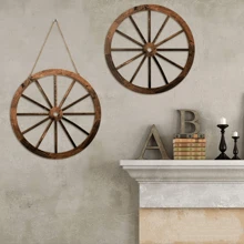 1 pieza Decoración de rueda de vagón de madera de estilo vintage occidental para primavera, decoración del hogar, decoración de la habitación, decoración de pared