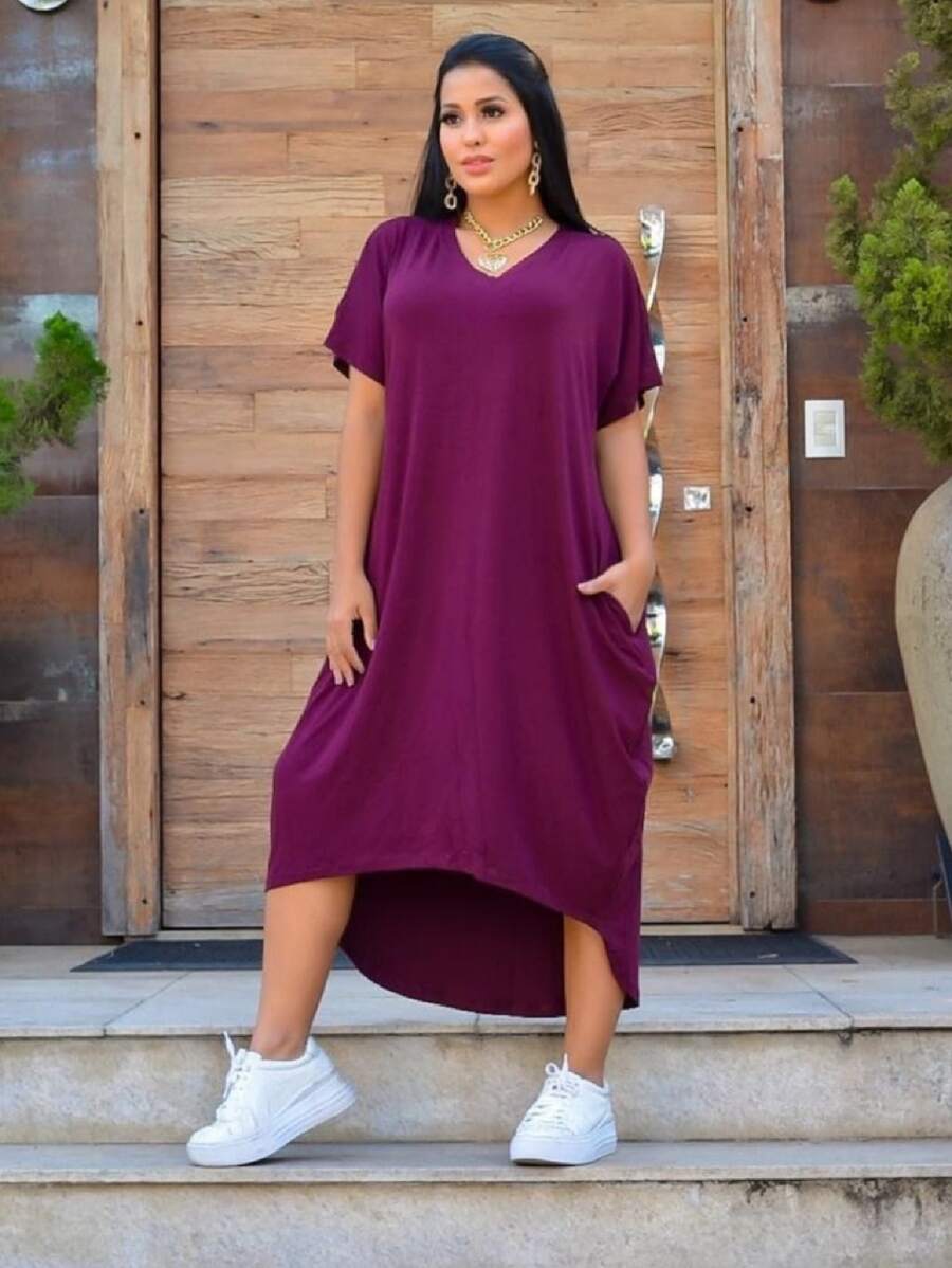 Women Dresses - 酒紅色 - 查看 1