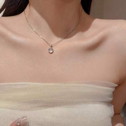 1條貓眼石珠寶項鍊,時尚涼感色調,多功能女式項圈鏈
