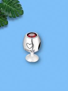 1入組立體紅色的紅酒杯&紅色的方晶鋯石心形DIY吊墜首飾類禮品