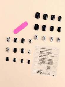 1盒24入短方形手工貓眼石指甲延伸貼片,附1個閃光和鑽石裝飾指甲貼片,1個果凍凝膠和1個指甲文件 - 彩色 - 查看 2