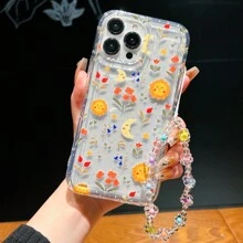 With Phone Charm Summer 1pc Cartoon Sun, Moon And Flower Pattern Airbag Phone Case With Hanging Rope, Shockproof, Compatible With Iphone - Multicolor - View 2