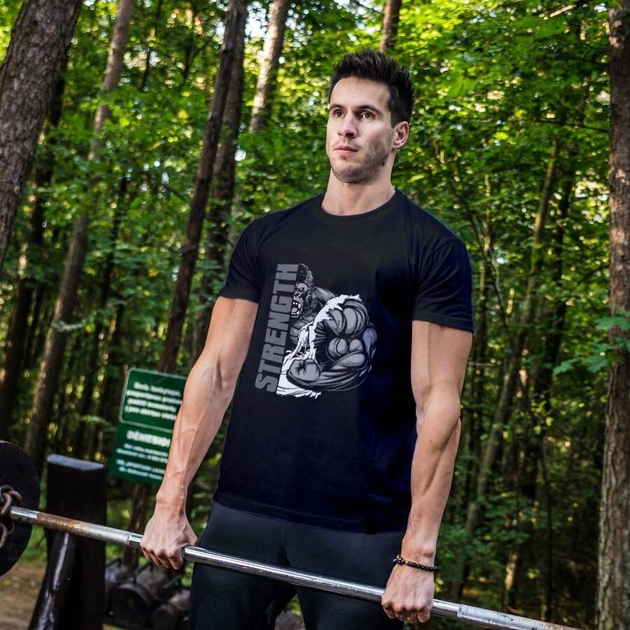 playera deportiva algodon entrenamiento gym gimnasio ms29 - Negro - Ver 1