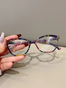 1pc New Printed PC Glasses Frame With Adjustable Spring Temples, Clear Lens Eyeglasses