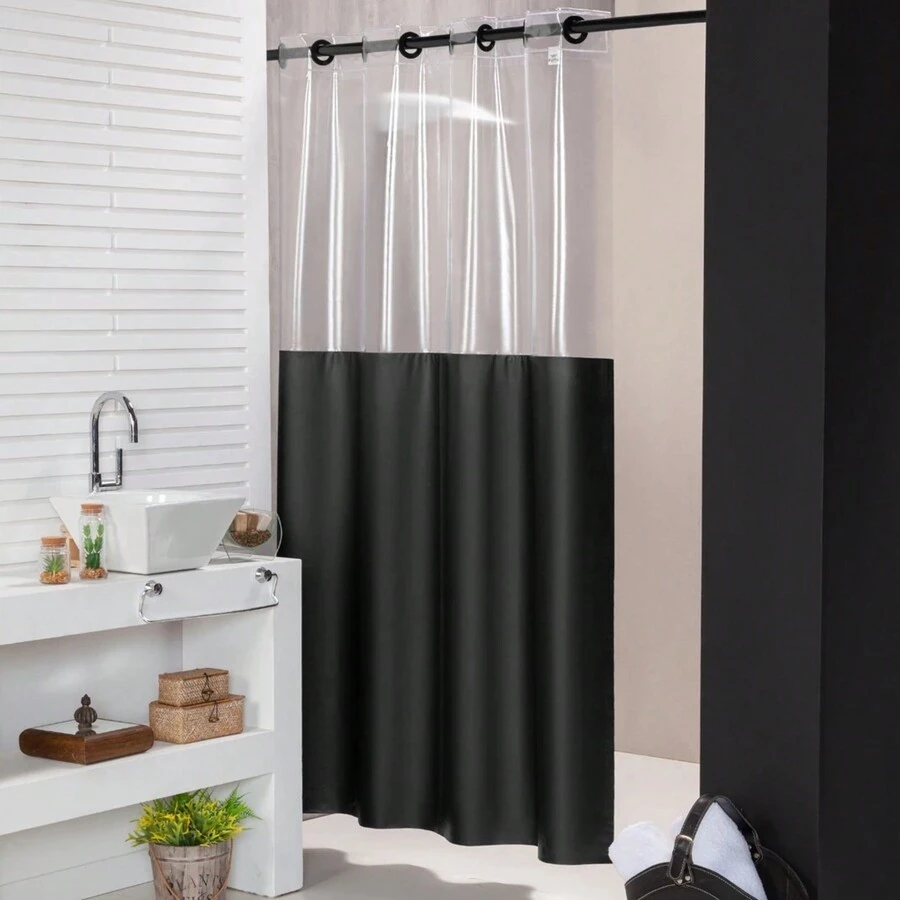 Cortina Para Box de Banheiro Preta Bege Branca Cinza 1,38m x 1,98m Pvc Impermeável Com Ilhós