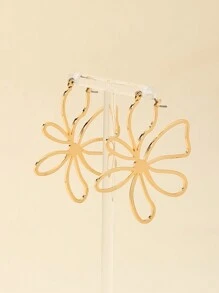 1 对金属别致镂空线花朵耳坠，欧美简约办公室设计耳饰，适合情人节/日常/生日/订婚/结婚礼物，简约舒适的女士珠宝情人节 - 鏤空線條花朵 - 查看 2