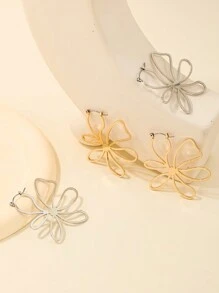 1 对金属别致镂空线花朵耳坠，欧美简约办公室设计耳饰，适合情人节/日常/生日/订婚/结婚礼物，简约舒适的女士珠宝情人节 - 鏤空線條花朵 - 查看 10