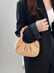 Mini Màu thuần Xếp li Túi xach tay , Của phụ nữ Màu thuần Mây Trăng lưỡi liềm Hình dạng Túi xách tay - Màu Khaki - Xem 6