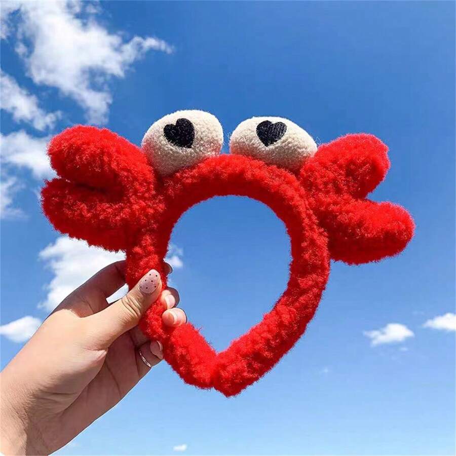 1pc Cute Crab Shaped Hairband For Washing Face, Makeup, Bathing And Hair Styling - Red - View 1