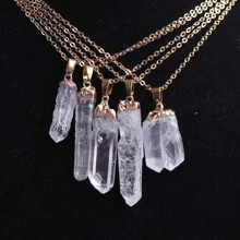 1pc Asymmetrical Shape Natural Rock Crystal Stone Pillar Pendant Necklace Women Fashion White Clear Quartz Chain Healing Choker Jewelry For Women Girls Gifts - Irregular Strips - View 1