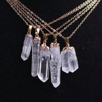 1pc Asymmetrical Shape Natural Rock Crystal Stone Pillar Pendant Necklace Women Fashion White Clear Quartz Chain Healing Choker Jewelry For Women Girls Gifts
