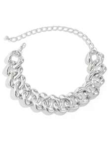 1個歐美朋克風格嘻哈粗鏈頸鍊,搭配誇張的方形扣墜飾,適合女性簡約配件