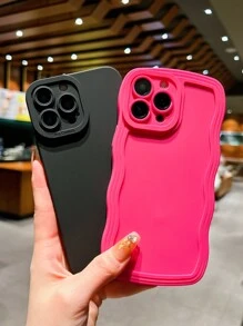 Apple Hot Pink 3pcs/Set Solid Black Pupil Rose Red Wavy Shell Airbag Clear Protective Case TPU Anti-Drop Phone Case Compatible With Iphone 15/16 Unisex