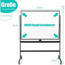 120x90cm Mobiles Whiteboard mit Ständer & Flipchart, Höhenverstellbares doppelseitiges Whiteboard mit abschließbaren Rollen, um 360° drehbare magnetische Tafel mit Alurahmen & Zubehör(Schwarz) - Schwarz - Übersicht 5