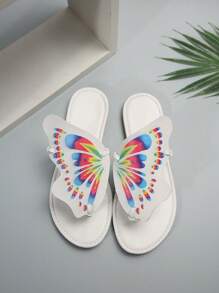 Pantofole piatte stampate di farfalla comode per le donne 2024, scarpe da spiaggia alla moda e versatili per signora - Bianco - Visualizzare 5