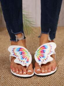 Pantofole piatte stampate di farfalla comode per le donne 2024, scarpe da spiaggia alla moda e versatili per signora - Bianco - Visualizzare 3