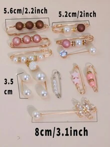 12PCS Faux Pear Multi-Style Multi Sizes Scarf Fix Decor Anti Expose Button Tighten Pin Holder,Anti-Emptied,Anti Exposure Brooch, For Women Daily Use Accessories Women