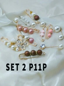 12PCS Faux Pear Multi-Style Multi Sizes Scarf Fix Decor Anti Expose Button Tighten Pin Holder,Anti-Emptied,Anti Exposure Brooch, For Women Daily Use Accessories Women