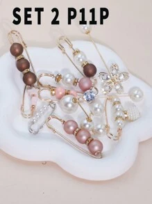 12PCS Faux Pear Multi-Style Multi Sizes Scarf Fix Decor Anti Expose Button Tighten Pin Holder,Anti-Emptied,Anti Exposure Brooch, For Women Daily Use Accessories Women