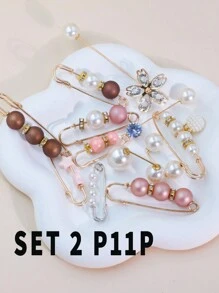 12PCS Faux Pear Multi-Style Multi Sizes Scarf Fix Decor Anti Expose Button Tighten Pin Holder,Anti-Emptied,Anti Exposure Brooch, For Women Daily Use Accessories Women