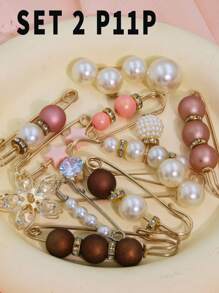 12PCS Faux Pear Multi-Style Multi Sizes Scarf Fix Decor Anti Expose Button Tighten Pin Holder,Anti-Emptied,Anti Exposure Brooch, For Women Daily Use Accessories Women