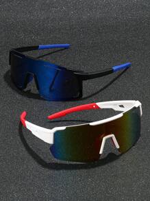 2pcs/Set Women's Plastic Sports Cycling Wraparound Y2K Decorative Fashion Glasses, Suitable For Daily Wear, Photo Shoots, Shopping, Cycling, Skiing, Etc. For Summer Beach Vacation,Outdoor,Travel Shades Street Y2k Style Oversized Wrap Frame For Music Festival Preppy Style For Back To School