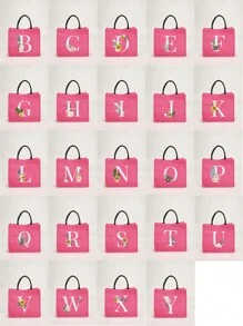 1个简约字母印花亚麻手提袋，情人节送给女友的礼物，多功能便携手提包，教师节送给女性的礼物，字母印花手提袋，化妆包，优雅旅行沙滩包，可重复使用的购物袋，适合婚礼、生日、海滩、节日和其他场合，送给女性的绝佳礼物 - 玫紅色 - 查看 10