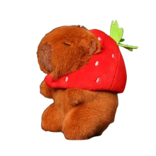 Mochila Con Forma De Tortuga, Sombrero De Fresa De Capibara, Muñeco De Peluche De Capibara, Colgante Y Decoración De Animal Relleno Simulado Con Asa Redonda - Rojo - Ver 2