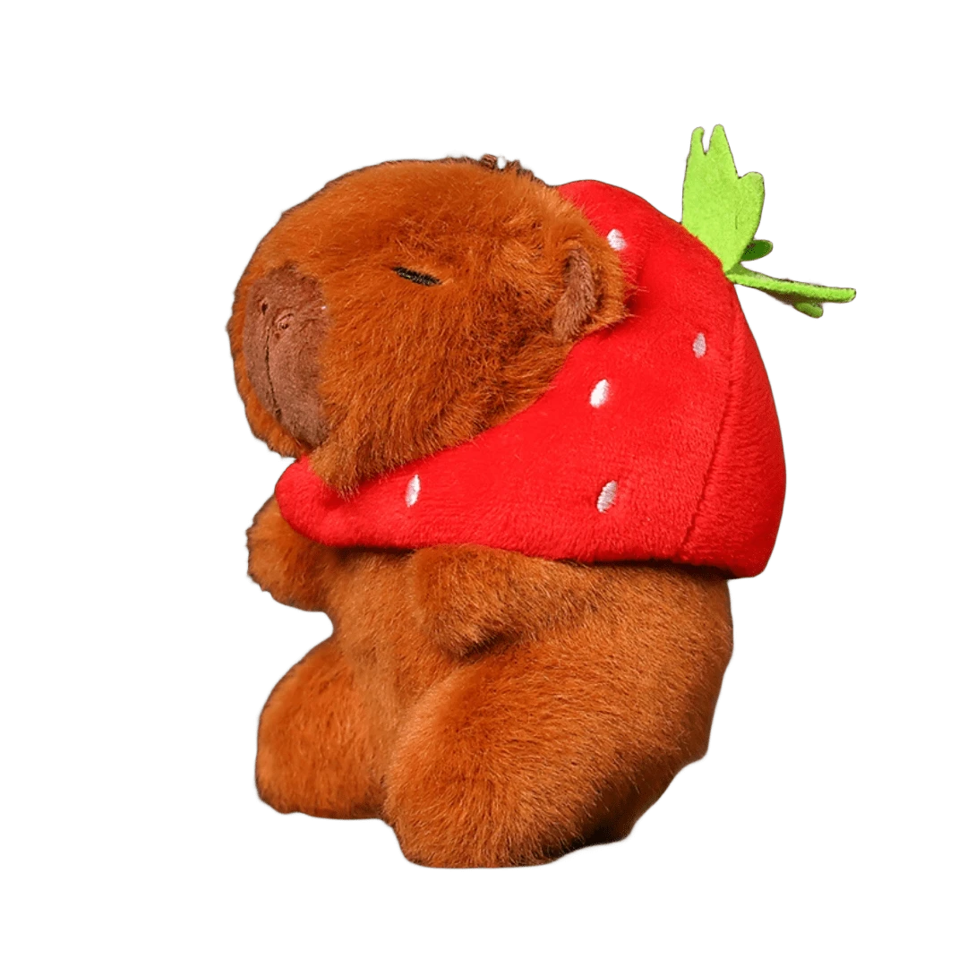 Mochila Con Forma De Tortuga, Sombrero De Fresa De Capibara, Muñeco De Peluche De Capibara, Colgante Y Decoración De Animal Relleno Simulado Con Asa Redonda